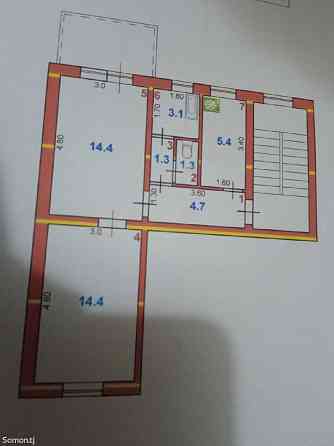 2-комн. квартира, 3 этаж, 48 м², Рудаки 13 Нурек