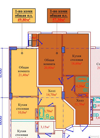 1-комн. квартира, 5 этаж, 50 м², Сино Душанбе - изображение 1
