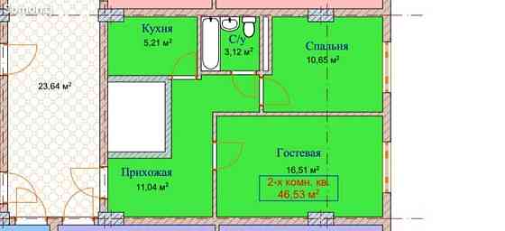 2-комн. квартира, 3 этаж, 46 м²,С.Айни Бохтар (Курган-Тюбе)