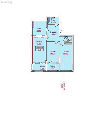 3-комн. квартира, 20 этаж, 94 м², Караболо Душанбе - изображение 2