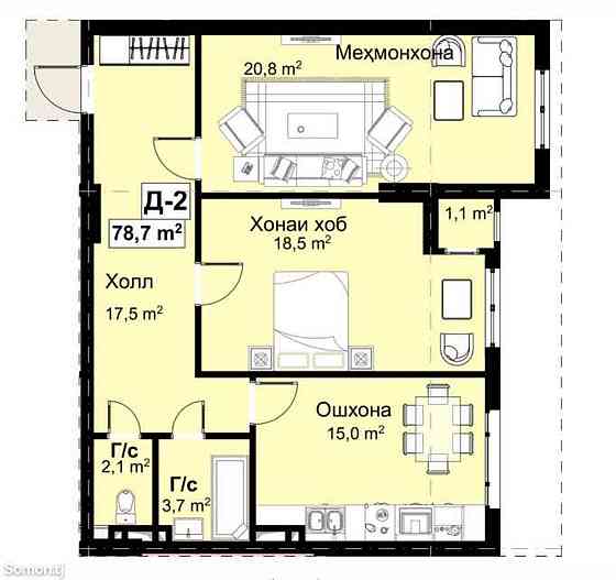2-комн. квартира, 10 этаж, 79 м², 102 мкр Dushanbe