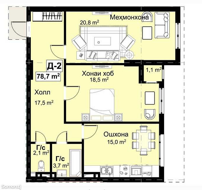 2-комн. квартира, 10 этаж, 79 м², 102 мкр Душанбе - изображение 1