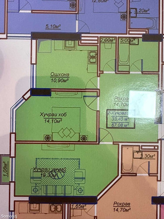 2-комн. квартира, 13 этаж, 68 м², Шохмансур Dushanbe - photo 2