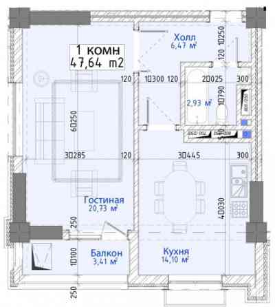 1-комн. кв., 47 м2, 4 этаж, Бишкек, Магистраль, Токомбаева - Сухэ Батора Бишкек