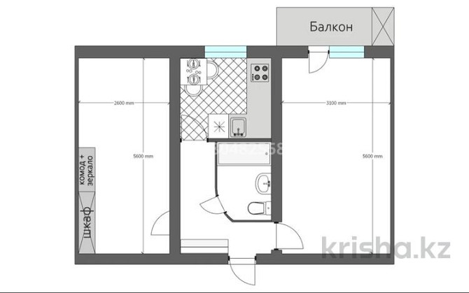 2-комнатная квартира, 44 м², 2/3 этаж помесячно, Огарёва 2Д Алматы - изображение 1