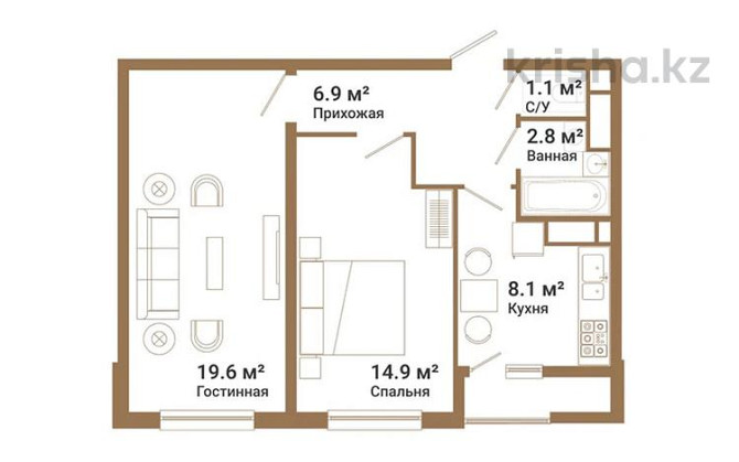 2-комнатная квартира, 54.4 м², п. Бесагаш, Райымбек батыра 275  - photo 2