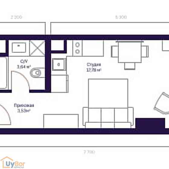 1-комнатная квартира, 10 этаж, 26.8 м² Ташкент