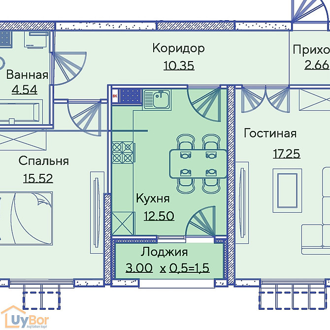 2-комнатная квартира, 1 этаж, 64 м² Ташкент - изображение 3