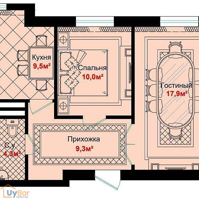 Квартира со свободной планировкой, 10 этаж, 53 м² Ташкент - изображение 5