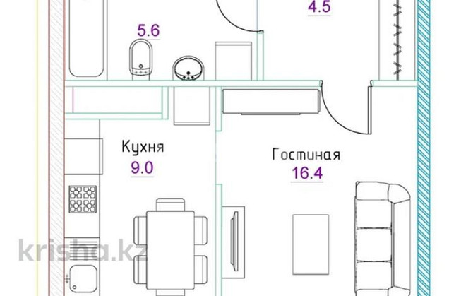 1-комнатная квартира, 35.5 м², 2/6 этаж, Булкушева 92 - Сейфуллина Алматы - изображение 2