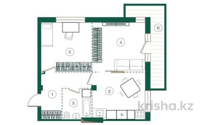 2-комнатная квартира, 58 м², 2/3 этаж, Мкрн. Нурлытау Алматы - изображение 1