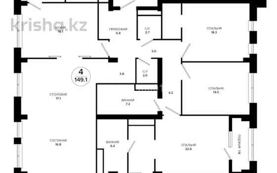 4-комнатная квартира, 144.3 м², 6/8 этаж, Тыныбаева 9 - Тауельсиздик Astana