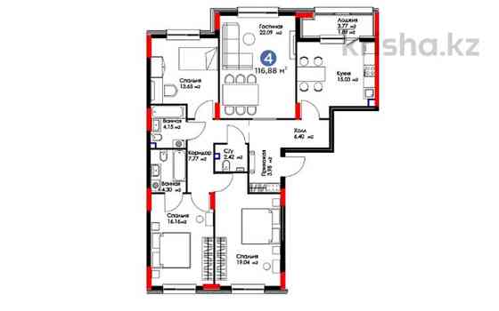 4-комнатная квартира, 116.88 м², Фариза Онгарсынова 8/2 Astana